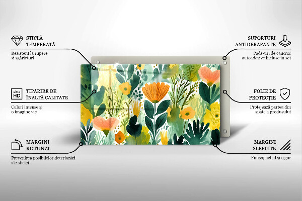 Herdabdeckplatte glas Bemalte Blumen