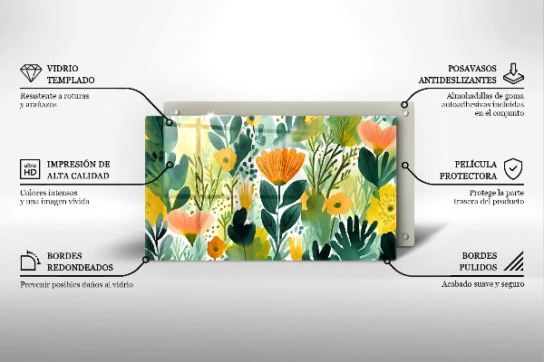 Herdabdeckplatte glas Bemalte Blumen