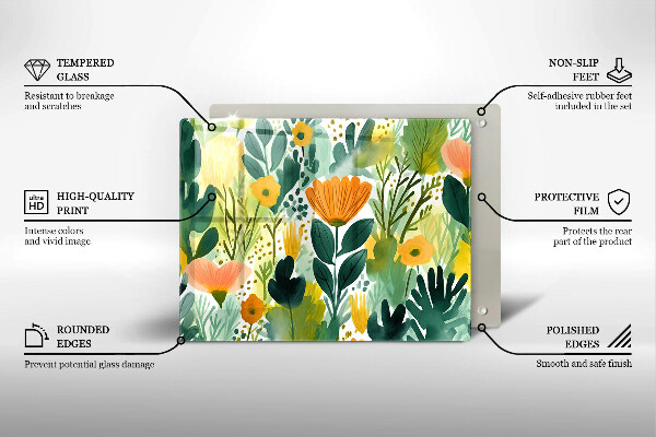 Herdabdeckplatte glas Bemalte Blumen