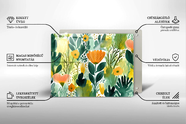 Herdabdeckplatte glas Bemalte Blumen