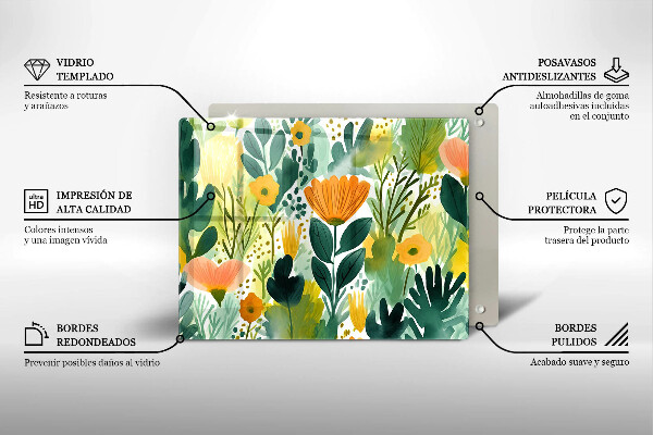 Herdabdeckplatte glas Bemalte Blumen