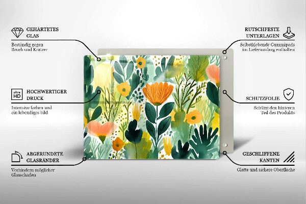 Herdabdeckplatte glas Bemalte Blumen