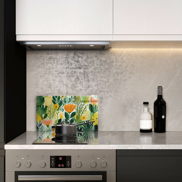 Herdabdeckplatte glas Bemalte Blumen