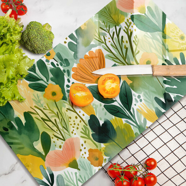 Herdabdeckplatte glas Bemalte Blumen