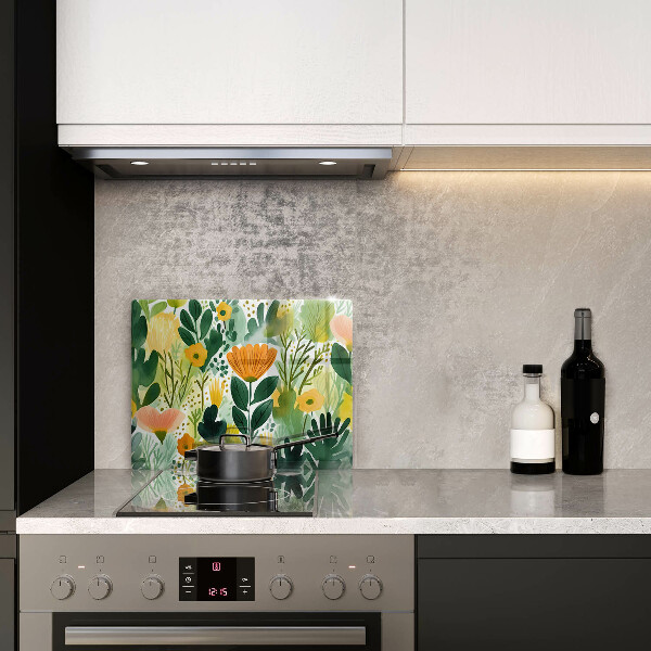 Herdabdeckplatte glas Bemalte Blumen