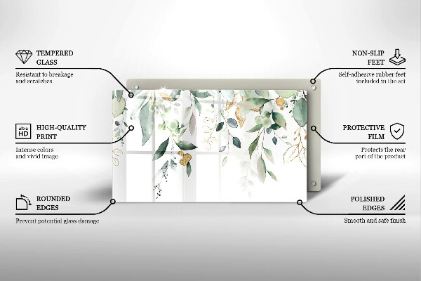 Herdabdeckplatte glas Aquarellblätter