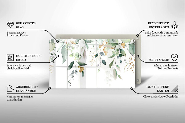 Herdabdeckplatte glas Aquarellblätter