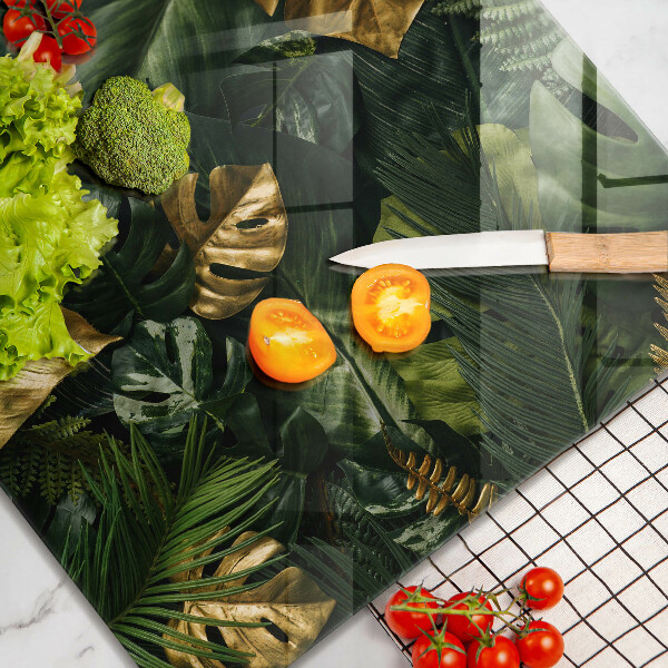 Ceranfeldabdeckung Goldene Monstera-Blätter