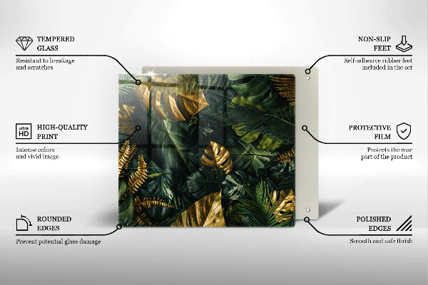 Ceranfeldabdeckung Goldene Monstera-Blätter