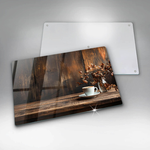 Abdeckung induktionskochfeld Kaffeetasse und Holz
