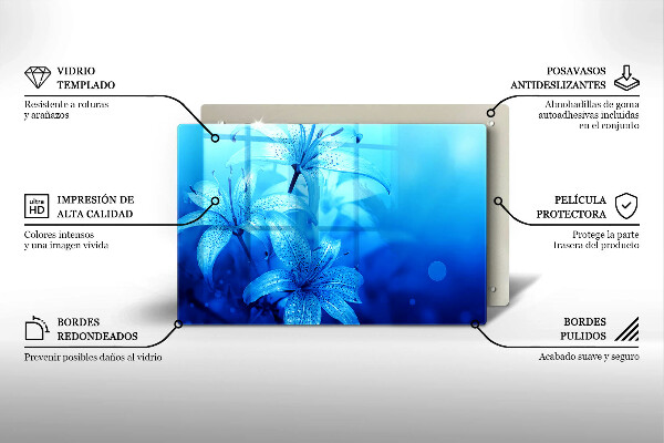 Herdabdeckplatte glas Blaue Blumen