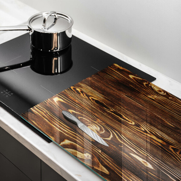 Herdabdeckplatte glas Holzstruktur