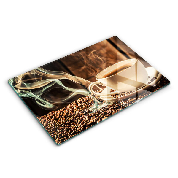 Herdabdeckplatte glas Tasse und Kaffeebohnen