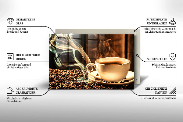 Herdabdeckplatte glas Tasse und Kaffeebohnen