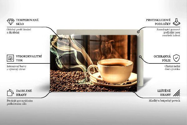 Herdabdeckplatte glas Tasse und Kaffeebohnen