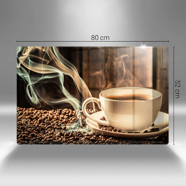 Herdabdeckplatte glas Tasse und Kaffeebohnen