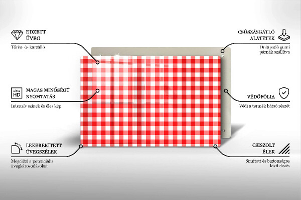 Herdabdeckplatte glas Rot-weißes Karomuster