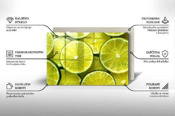Herdabdeckplatte glas Limettenscheiben