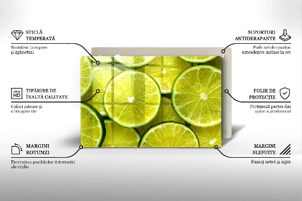 Herdabdeckplatte glas Limettenscheiben