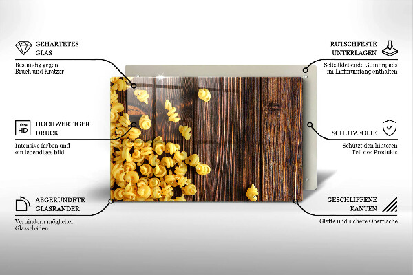 Herdabdeckplatte glas Nudeln auf dem Tisch