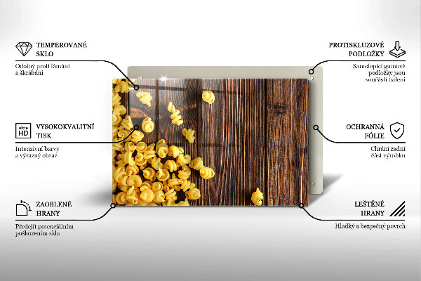 Herdabdeckplatte glas Nudeln auf dem Tisch