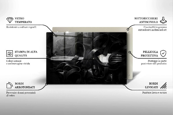 Herdabdeckplatte glas Schwarze Tagliatelle-Nudeln