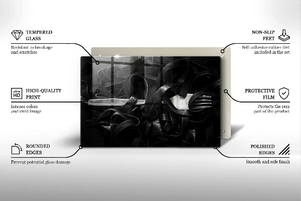 Herdabdeckplatte glas Schwarze Tagliatelle-Nudeln