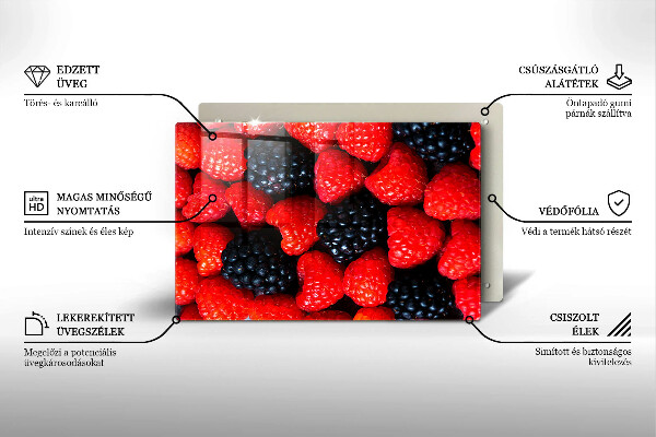 Herdabdeckplatte glas Himbeeren und Brombeeren