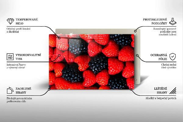 Herdabdeckplatte glas Himbeeren und Brombeeren