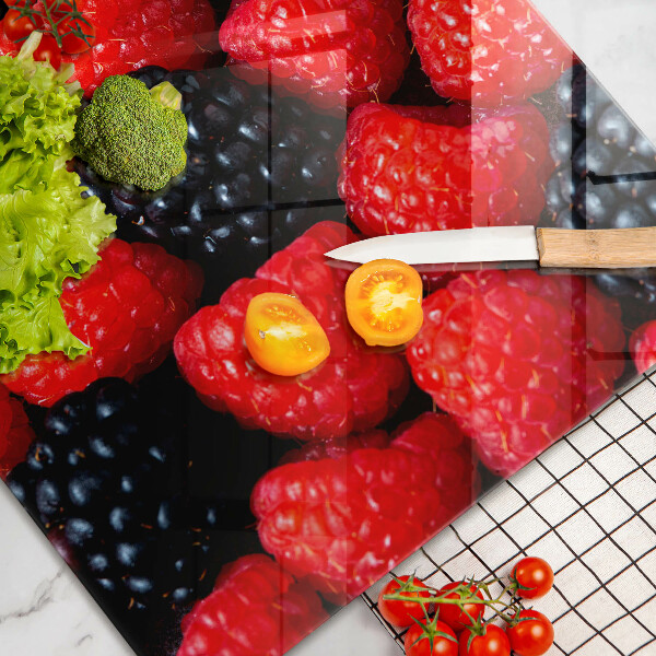 Herdabdeckplatte glas Himbeeren und Brombeeren