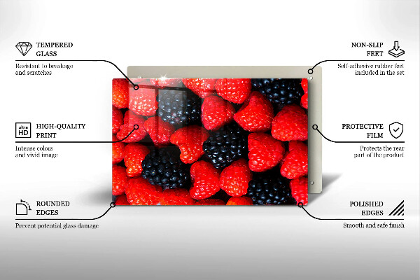 Herdabdeckplatte glas Himbeeren und Brombeeren