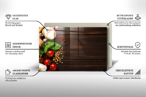 Herdabdeckplatte glas Gemüse auf dem Tisch