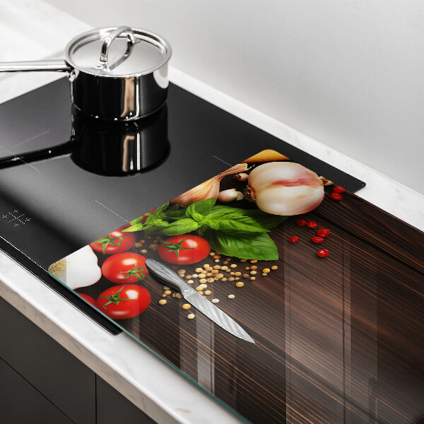 Herdabdeckplatte glas Gemüse auf dem Tisch