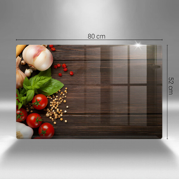 Herdabdeckplatte glas Gemüse auf dem Tisch