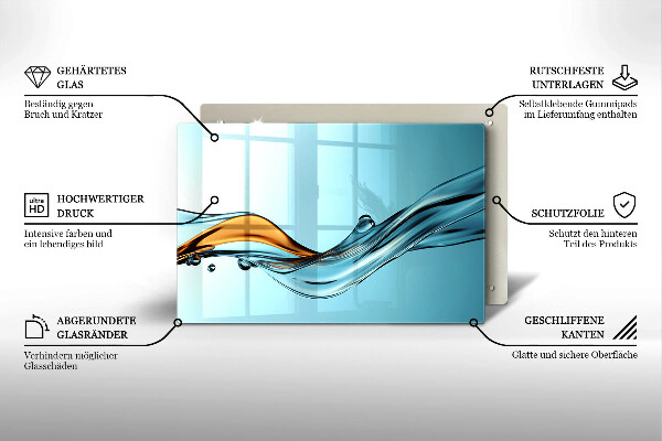 Herdabdeckplatte glas Wasser auf blauem Hintergrund