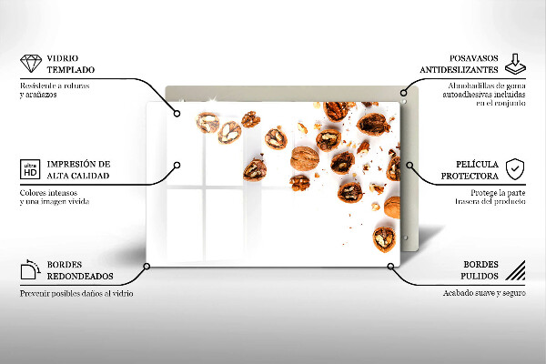 Herdabdeckplatte glas Nüsse auf weißem Hintergrund