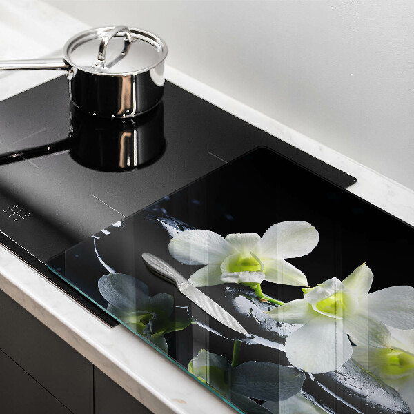 Herdabdeckung Weiße Blumen in Zen-Wasser