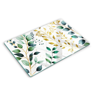 Abdeckung induktionskochfeld Grüne und goldene Blätter