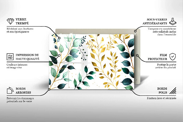 Abdeckung induktionskochfeld Grüne und goldene Blätter