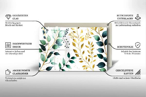 Abdeckung induktionskochfeld Grüne und goldene Blätter