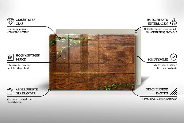 Herdabdeckung Holzbretter und Blätter