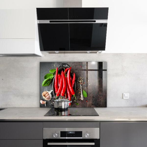 Küchenrückwand Spritzschutz Peperoni kochen