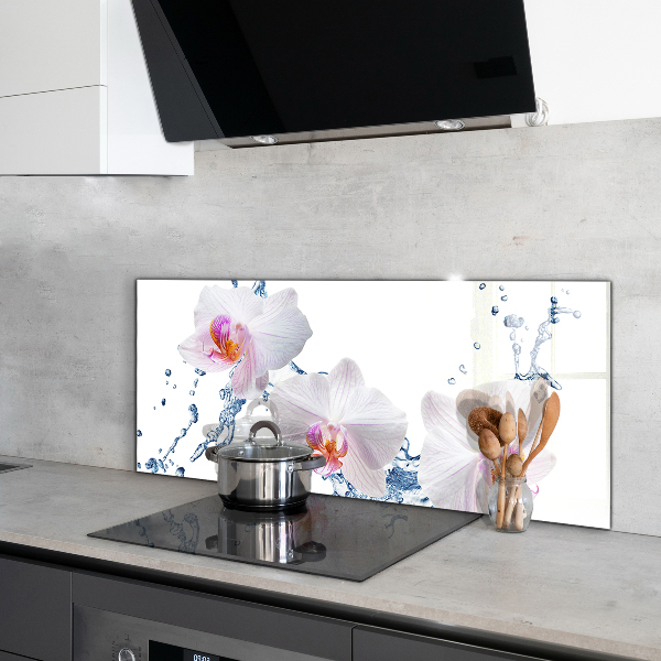 Küchenrückwand Fliesenspiegel Orchidee mit Wasser bestreut
