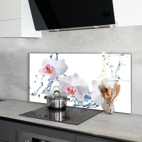 Küchenrückwand Fliesenspiegel Orchidee mit Wasser bestreut