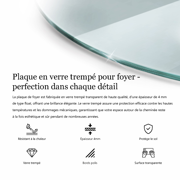 Glasplatte unter Kamin viertel 100x100 cm