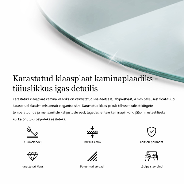 Glasplatte unter Kamin viertel 100x100 cm