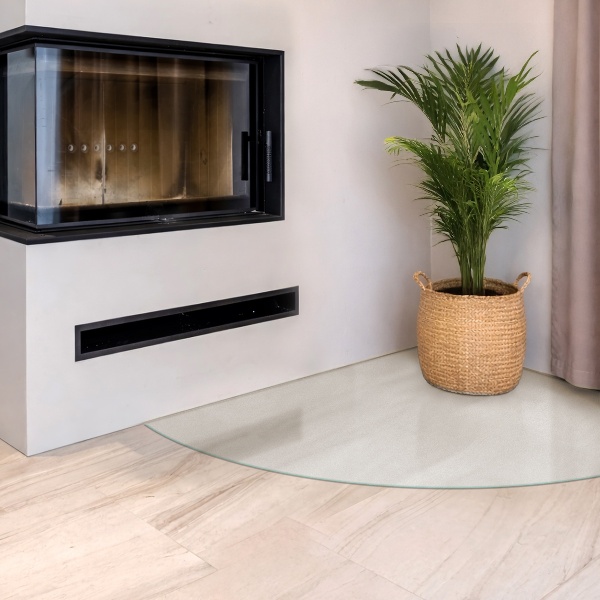 Viertelkreis transluzente Kamin Glasplatte 100x100 cm