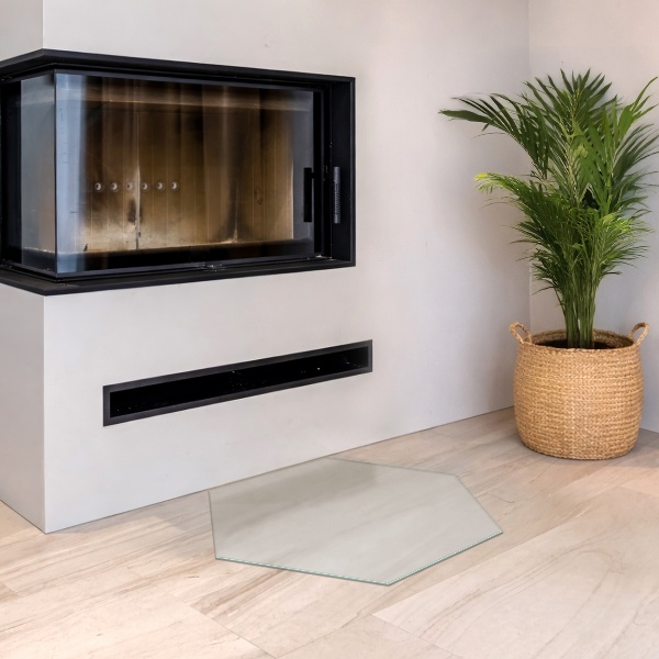 Sechseckige transluzente Kamin Glasplatte h40 cm