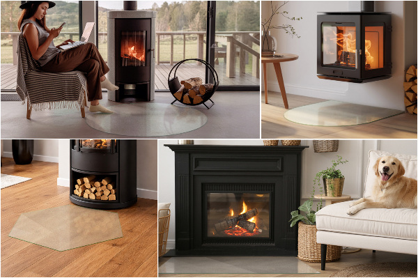 Quadratische transluzente Kamin Glasplatte 50x50 cm