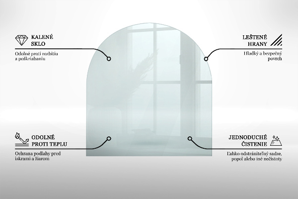 Glas unter Kamin halbovale 80x70 cm